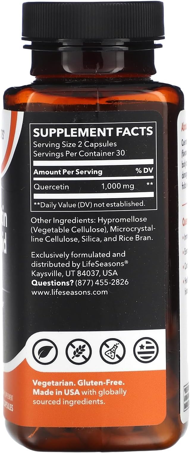 LifeSeasons Essentials Quercetin Flavonoid - Supports Antioxidant Activity &amp Immune Function - Boosts Allergy Defense &amp Sinus Health - Assists Natural Regulation Histamine - 1000mg - 60 Capsul