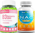 Niacinamide 500mg &amp Liposomal NAC Gummies Chewable Vitamin B3 &amp N-Acetyl Cysteine Supplement Antioxidant Immune Support