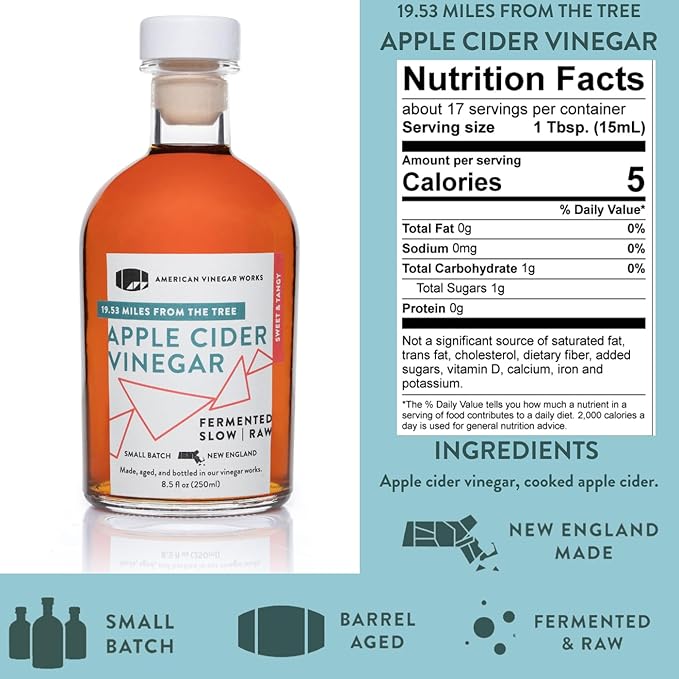 American Vinegar Works - Essential Kitchen Vinegars &amp Extra Virgin Olive Oil Gift Set - Includes Apple Cider Red Wine Rice Wine and Chardonnay Wine Vinegars (8.5oz ea) with a EVOO (16.9oz)