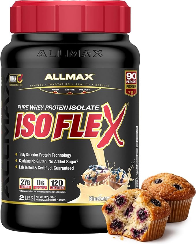 ALLMAX ISOFLEX Pure Whey Isolate Protein Powder - Gluten Free Low Lactose Sugar-Free - High-Protein Clean Keto-Friendly for Pre Post Workout Supplement for Women and Men | Blueberry Muffin 2lb