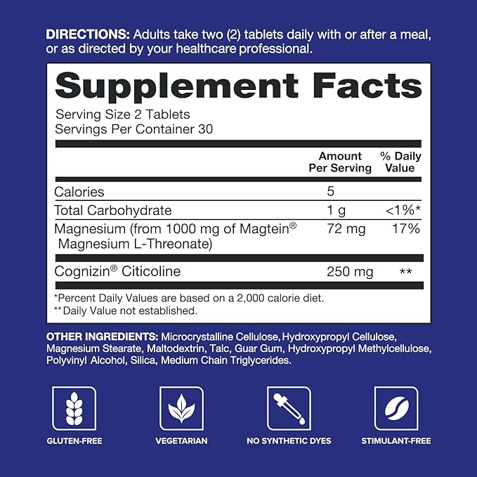 Qunol Brain Health Focus Plus Magnesium L-Threonate &amp Citicoline Clinically Tested Ingredients to Improve Focus Attention and Productivity 60 Count (Pack of 1)