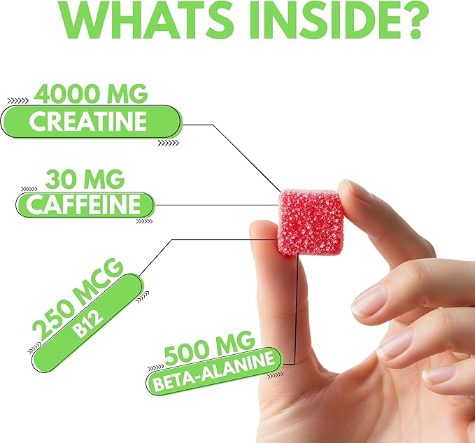 Nutrify Daily Creatine Gummies for Women and Men - 4g Creatine Monohydrate per Serving for Muscle Growth &amp Recovery - Sugar-Free Low-Calorie with Vitamin B12 for Energy Boost (Blue Raspberry)