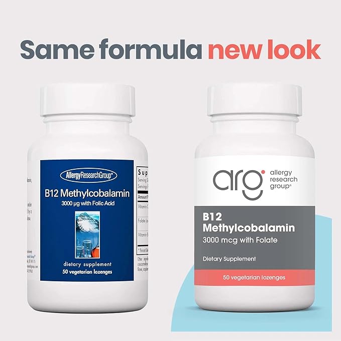 Allergy Research Group Nutricology B12 Methylcobalamin Supplement - Vitamin B12 and Folate with 400mcg Folic Acid Pure Vegetarian Lozenges - 50 Count