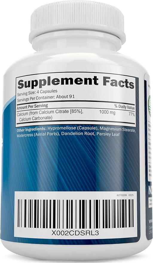 Calcium Citrate 1000mg | Healthy Bone &amp Teeth Support | High Absorption Cal Citrate | Gentle on Digestion | Vegan &amp Non-GMO | 3 Month Supply | Calcium Supplements for Women &amp Men | 365 Cap
