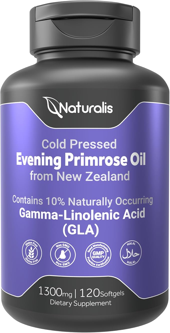 Naturalis Evening Primrose Oil (1300mg) | Natural from New Zealand | Non-GMO Soy &amp Gluten Free Zero Filler | 120 Softgels