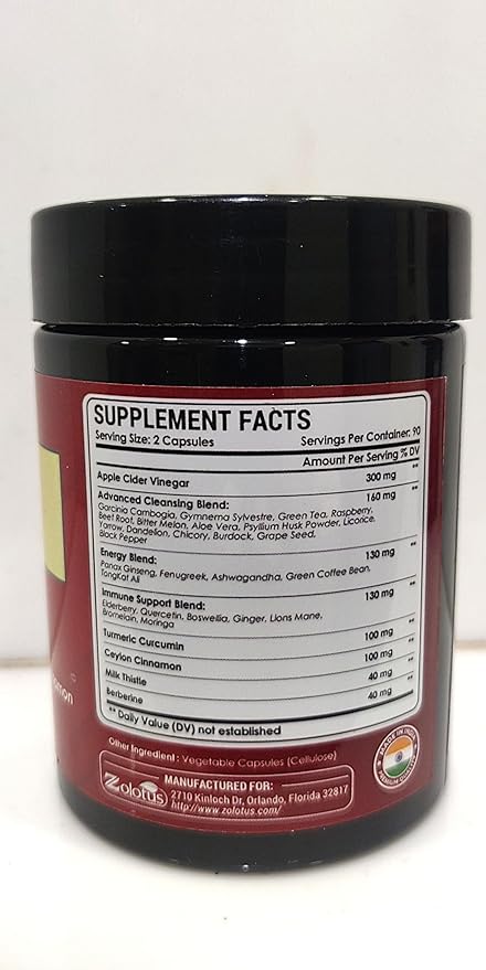 Zolotus 32in1 Apple Cider Vinegar Capsules with Turmeric Cinnamon Milk Thistle Elderberry Quercetin &amp More for Supports Digestion Immune - 180 Capsules