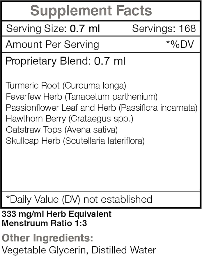 Nerve Secret Alcohol-Free Extract Turmeric Feverfew Passionflower Hawthorn Skullcap. Glycerite Tincture Healthy Nerves Formula (4 fl oz)