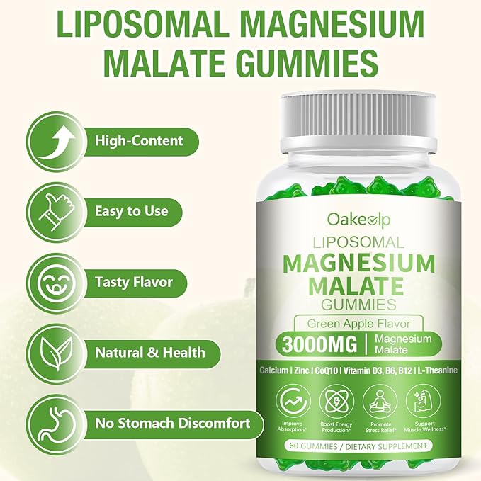 2 Pack Liposomal 3000mg Magnesium Malate Gummies SupplementComplex Creatine MonohydrateFolate Active B12 &amp D3 L-Theanine &amp CoQ10 for Stress ReliefMethylation Energy Muscle &amp Calm