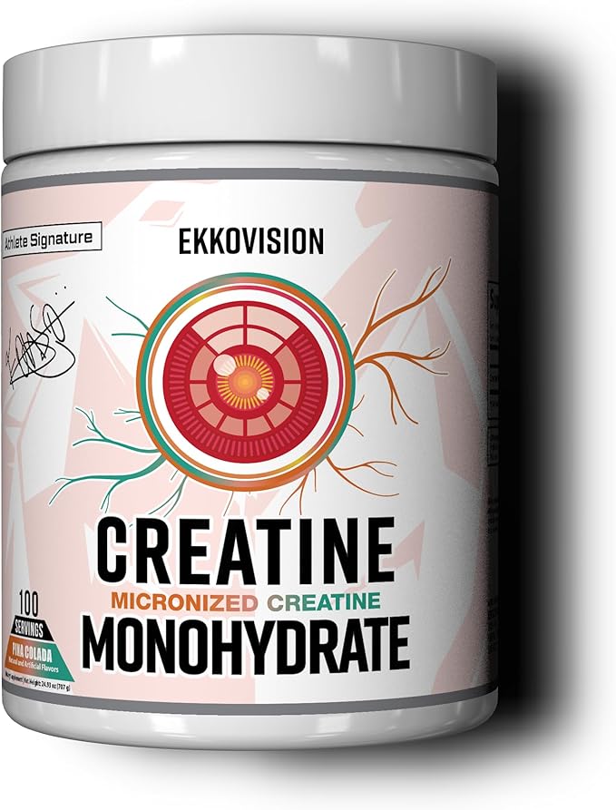 Ekkovision Creatine Monohydrate Powder Micronized Pina Colada Pre Workout &amp Post Workout Supplement for Men &amp Women Energy Support Easy to Mix in Shakes Smoothies &amp Beverages 100 Se