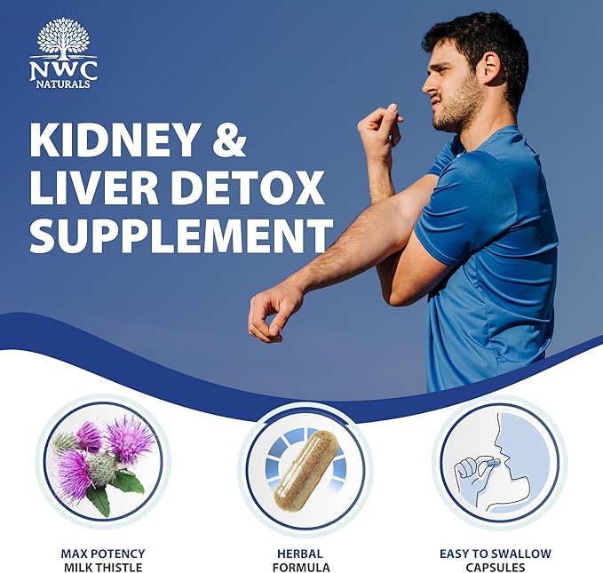 NWC Naturals Transfer-Tox Liver &amp Kidney Detox and Support Milk Thistle Detox Cleanse Liver Support Supplement for Vital Health &amp Kidney Function for Men &amp Women Vegetarian Approved