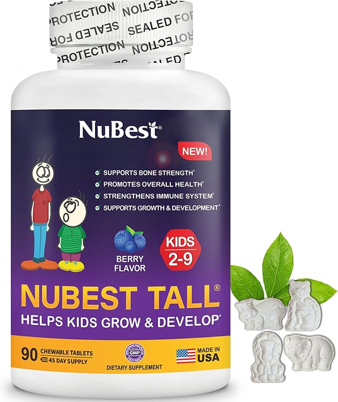NuBest Tall Kids - Toddlers Vitamins and Kids Vitamins for Age 2 to 9 - Support Bone Strength Overall Health and Immunity - Animal Shapes - 180 Chewable Berry Tablets | Pack 2