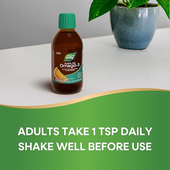 Nature's Way Algal Oil Omega-3 Supports Eye &amp Brain Function* 1000 mg EPA/DHA per Teaspoon(1) Vegan-Friendly Liquid Formula Cranberry-Orange Flavored 6.8 oz (Packaging May Vary)