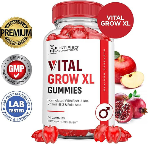(5 Pack) Vital Grow XL Performance Gummies 1000MG Advanced Formula Formulated with ACV Pomegranate Beet Juice Powder B12 Vegan Non GMO 300 Gummys