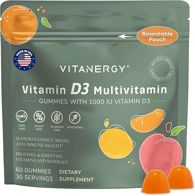 Multivitamin Women Gummies with Vitamin D3 K2 16 Essential Vitamins and Minerals Bone Heart and Immune Support Vegan Sugar-Free Mango Orange Flavor Portable Pouch Made in USA 60 Ct