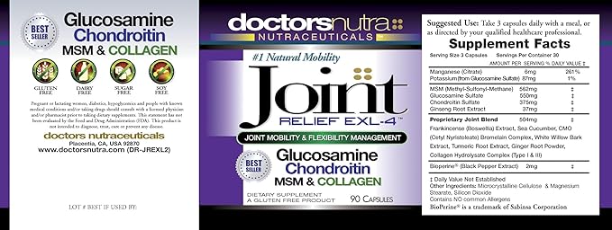 Joint Support Supplement Glucosamine Chondroitin Turmeric MSM and Collagen 90 Capsules