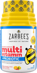Zarbee's Kid's Complete Multivitamin + Probiotic Gummies with Vitamins A B C D E &amp zinc for Digestive Health Easy To Chew Kids Daily Multivitamin Gummies Natural Fruit 70 Count