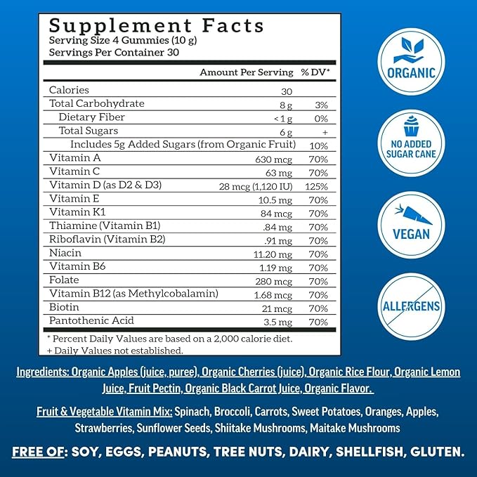Llama Naturals Multivitamin for Men Vegan Organic Gummies with Vitamin D C and K Men's Real Fruit Gummy Vitamins Cherry and Strawberry 120 Ct