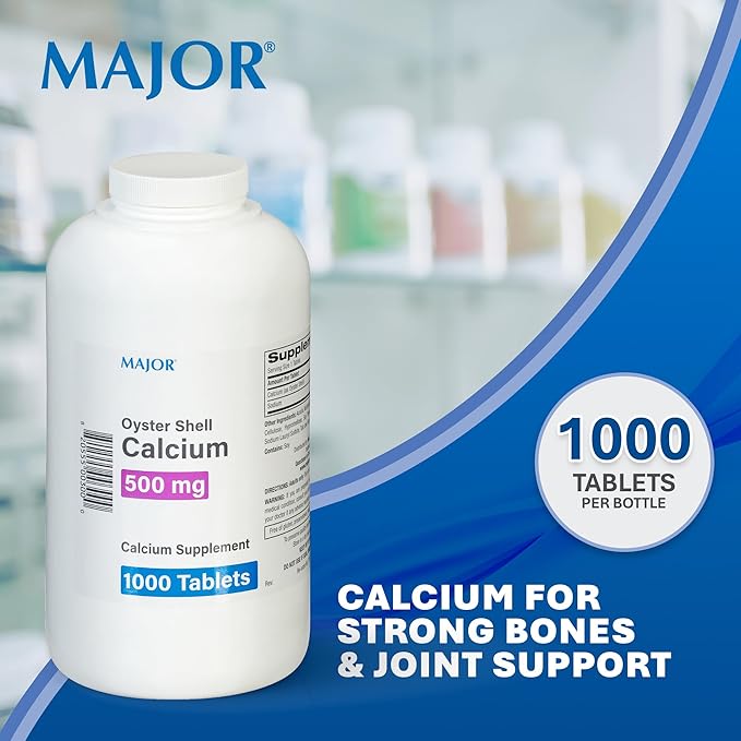 MAJOR Oyster Shell Calcium 500mg - Daily Dietary Supplement for Bone Health and Joint Support Mineral Supplement for Men and Women Gluten-Free - 1000 Tablets (4 Pack)