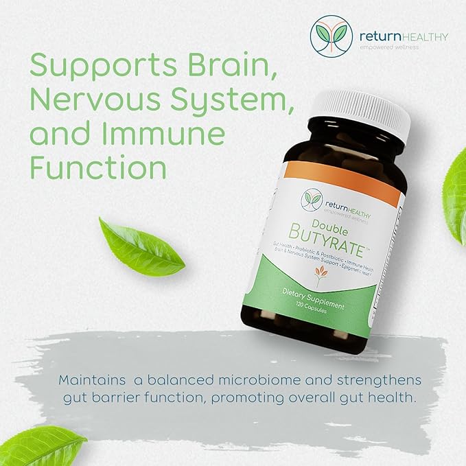 Double Butyrate Gut Health Supplement | Probiotic &amp Postbiotic Digestive Supplements for Gut Support | Enhances Immune Brain &amp Nervous System Function | Odor-Free Formula | 120 caps