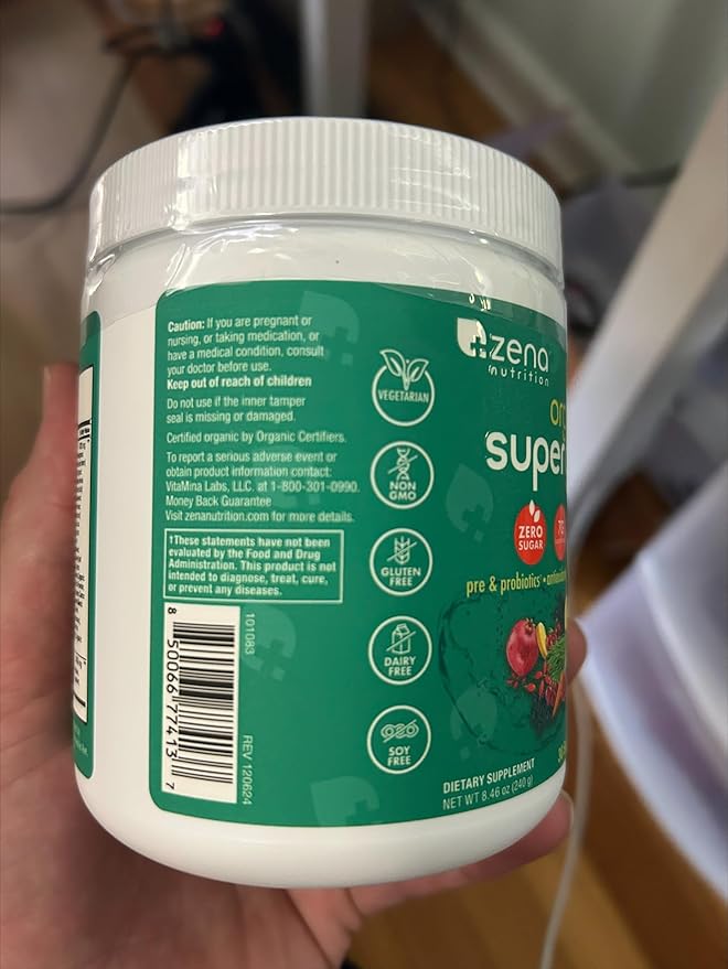 Zena Nutrition Organic Super Greens Powder 70+ Superfoods 0 Sugar 3G Fiber Spirulina Chlorella Mushrooms Prebiotics/Probiotics Digestive Enzymes for Gut Health Mango 30 Servings