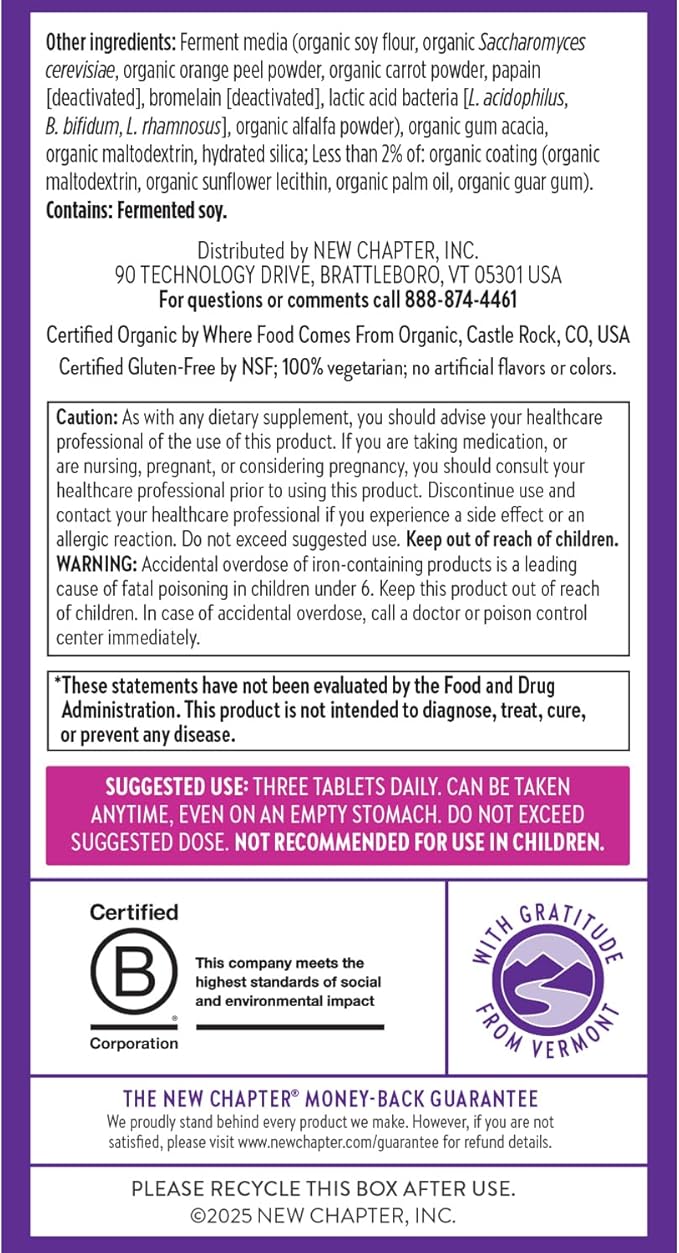 New Chapter Postnatal Vitamins Lactation Supplement Complete Multivitamin with Fermented Vitamin D3 + B Vitamins Made with Organic Vegetables &amp Herbs Non-GMO Ingredients 192 Count