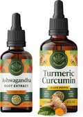 HERBAMAMA Herbal Liquid Drops Kit - Bundle of Ashwagandha Root Extract &amp Turmeric with Black Pepper Tincture 2 fl oz - Vegan Non-GMO Sugar &amp Alcohol-Free - 2 Pack