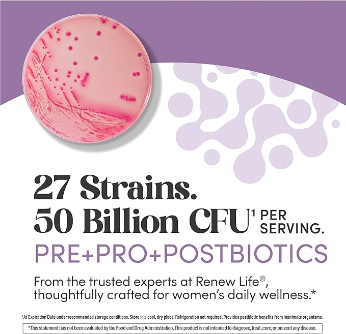 Renew Life Ultimate Flora Probiotics for Women | 50 Billion CFU | 30 Delayed Release Vegan Capsules | Digestive &amp Vaginal Health | Dairy Soy and Gluten Free Supplement