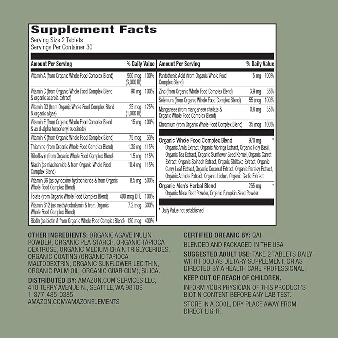 Amazon Elements Organic Whole Food Men's Multi 60 tablets