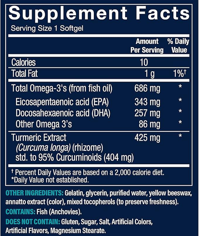 Omega-3 with Turmeric - EPA/DHA 600 MG with Turmeric 424 MG (60 Softgels)