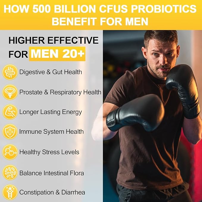 Probiotics for Men 500 Billion CFUs &amp 12 Strains Mens Probiotic with Turmeric Cranberry Goji Gut Health for Men for Digestive Health Gut Bloating &amp Gas Immune Energy Support 30-Day Su