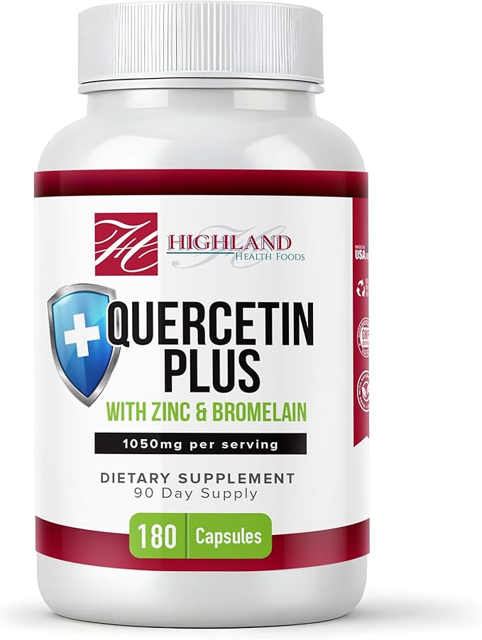 Quercetin Plus Bromelain and Zinc 180 Capsules - Immune Support Supplement for Adults Teens Seniors - Quercetin with Bromelain for Immune Support