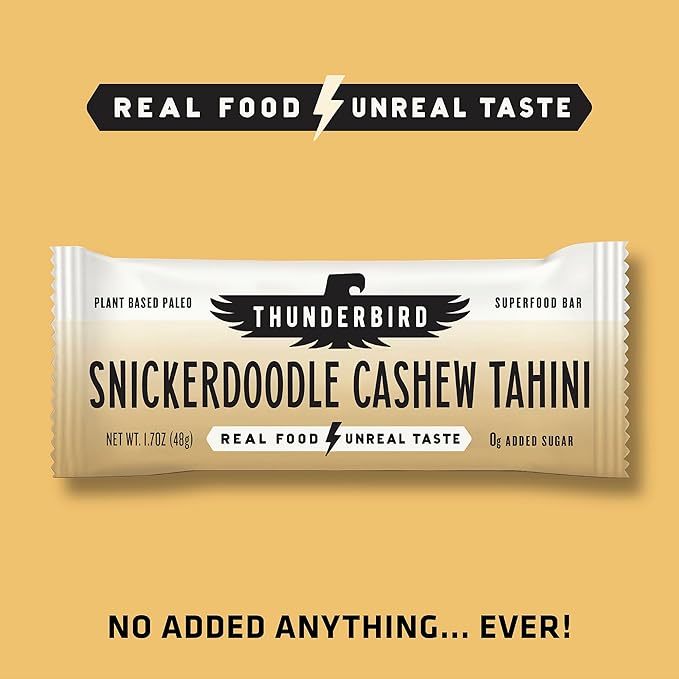 Thunderbird Bars Energy Snack Gluten-Free with Protein Healthy Real Food Vegan Paleo Non-GMO No Added Sugar Snickerdoodle Cashew Tahini Flavor (12 Count 1.7 oz. Bars)