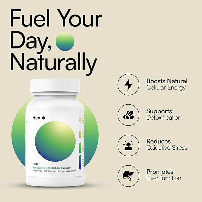 Heylo Multi+ Advanced Multivitamin Supplement – Boosts Energy Enhances Immune Support Provides Antioxidant Protection Promotes Detoxification with Vitamins Minerals Phytonutrients 120 Capsules
