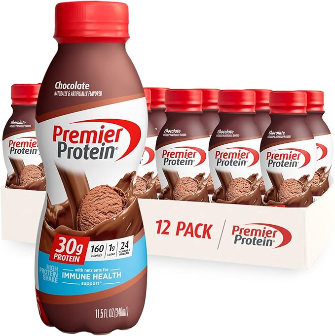 Premier Protein Shake Cookie Dough &amp Chocolate 30g Protein 11.5 Fl Oz (12 Pack) 1g Sugar