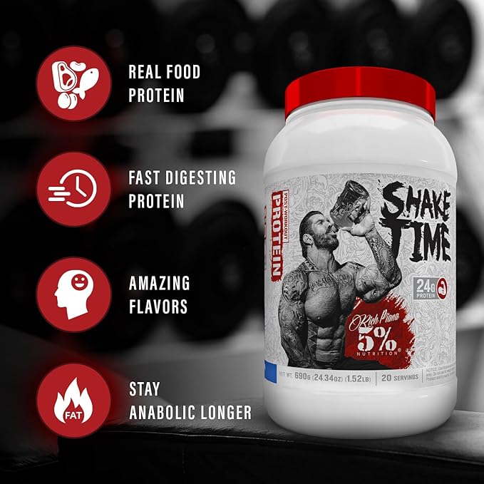 5% Nutrition Rich Piana Shake Time | 24g Animal Based Protein Drink | Grass-Fed Beef Isolate Chicken Whole Egg | No Sugar or Soy (Birthday Cake)