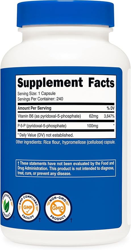 Nutricost P5P Vitamin B6 Supplement 100mg 240 Capsules (Pyridoxal-5-Phosphate) - Vegetarian Friendly Non-GMO Gluten Free
