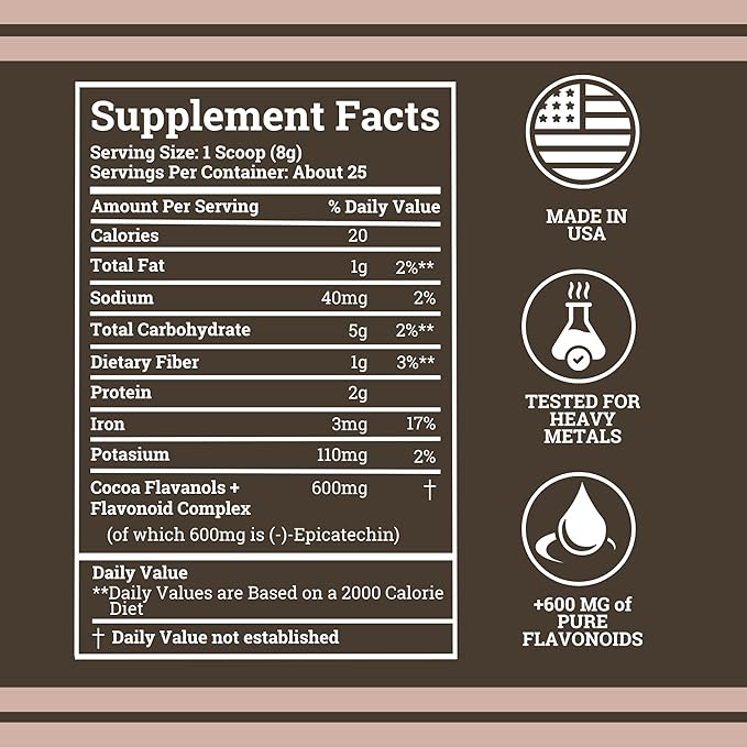 Black Forest High Flavanol Cocoa Powder (1200mg Flavanols &amp Flavonoids Supplements)10X More Flavanols (Epicatechin) Than Cocoa &amp 600mg of Epicatechin Supplement for Heart Health Nitric Oxide