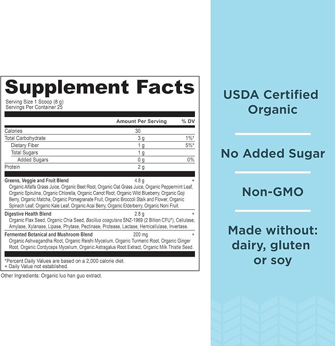 Ancient Nutrition Bone Broth Protein Powder Pure 20 Servings + Organic Supergreens Powder Greens Flavor 25 Servings