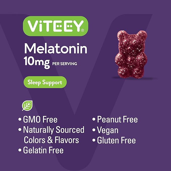 Viteey Melatonin Gummies 10mg - Sleep Gummies for Adults Extra Strength Melatonin - Vegan GMO Free Gluten Free - 120 Count