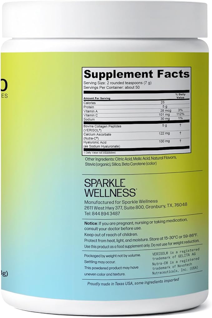Sparkle Wellness VERISOL Bioactive Hydrolyzed Collagen Peptides | Collagen Powder Supplement with Vitamin C &amp Hyaluronic Acid for Hair Skin and Nail Health | Skin Boost Plus (Tropical) [50-Serve