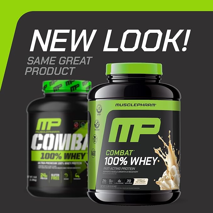 MusclePharm Combat 100% Whey Protein Powder Vanilla Flavor Fast Recovery &amp Muscle Gain with Whey Protein Isolate High Protein Powder for Women &amp Men Gluten Free 5 lb 70 Servings