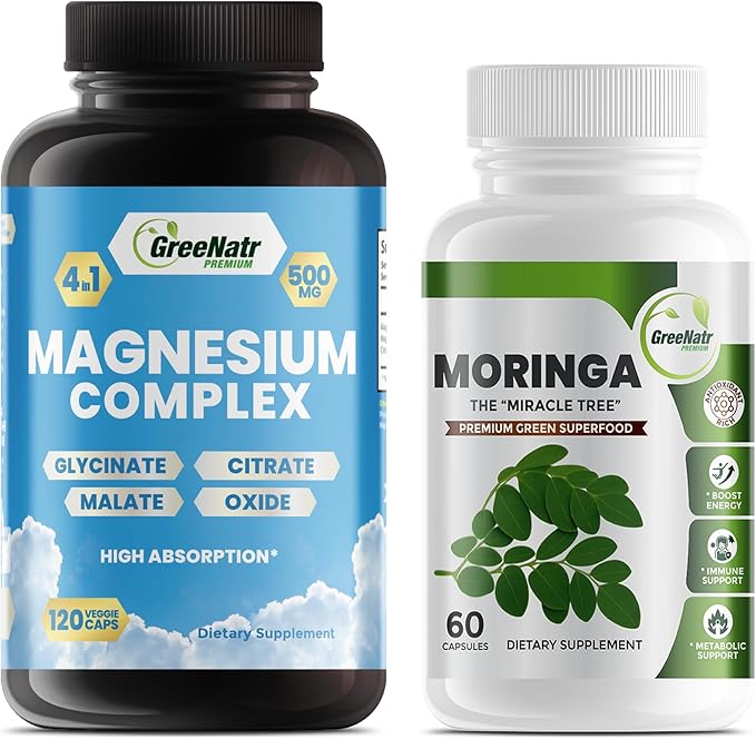 Magnesium Supplement with Glycinate Citrate Malate &amp Oxide Plus Moringa Oleifera with Vitamin C Omega 3 &amp Amino Acids - Boosts Energy Mood Memory