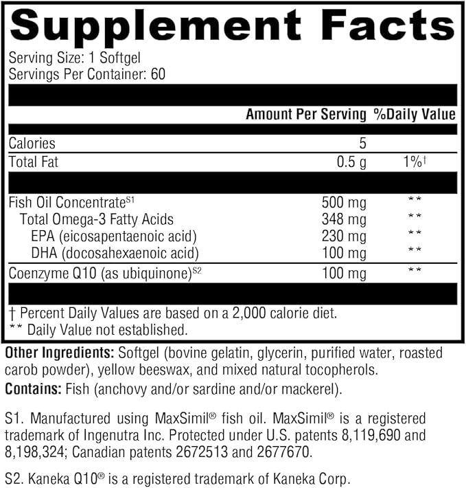 XYMOGEN CoQmax Omega 100 mg - Dual-Action Heart Health Support - CoQ10 Plus Fish Oil Omega-3 - MaxSimil Monoglyceride EPA DHA - Enhanced Absorption - 60 Softgels