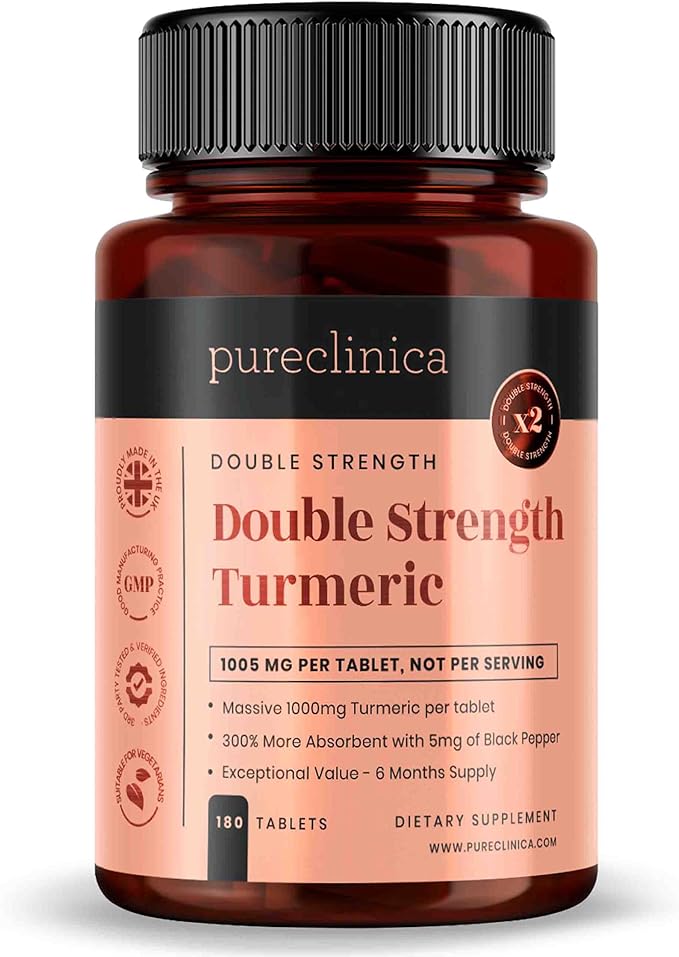 Double Strength Turmeric - Massive 1000mg x 180 Tablets - 200% More Turmeric and Natural Levels of the Potent Curcumin per Tablet - with 5mg Black Pepper Extract for 300% Increased Absorption