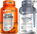 Herbtonics Multi Collagen Gummies Type 1235 &amp 10 with Biotin for Hair Growth Skin Nails - Foli-Tonic DHT Blocker &amp Hair Loss Supplement | Hair Thinning Treatment &amp Promotes Healthy Th