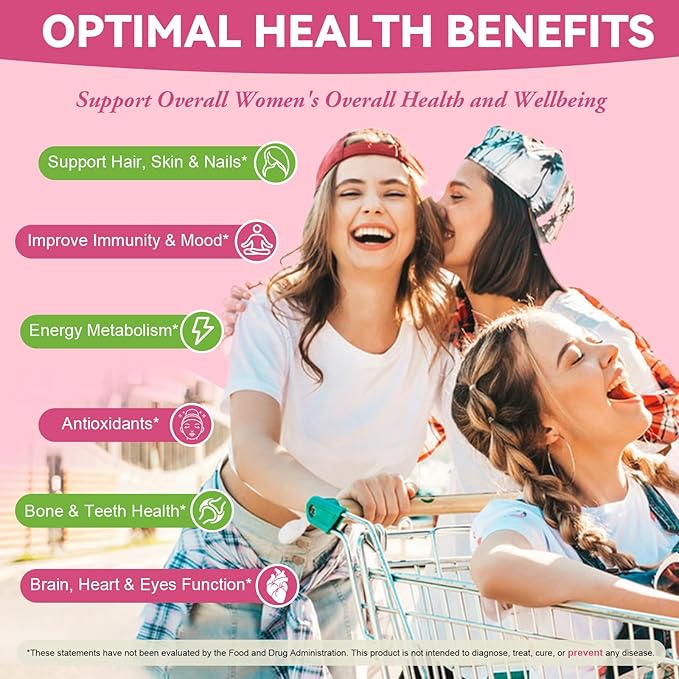 Totaria Sugar Free Multivitamin Gummies for Women 14+ w/Iron Inositol Folate Biotin Womens Daily Multivitamin Gummy w/Vitamin A C B D3 K2 for Hair Skin Energy Immune Peach Flavor