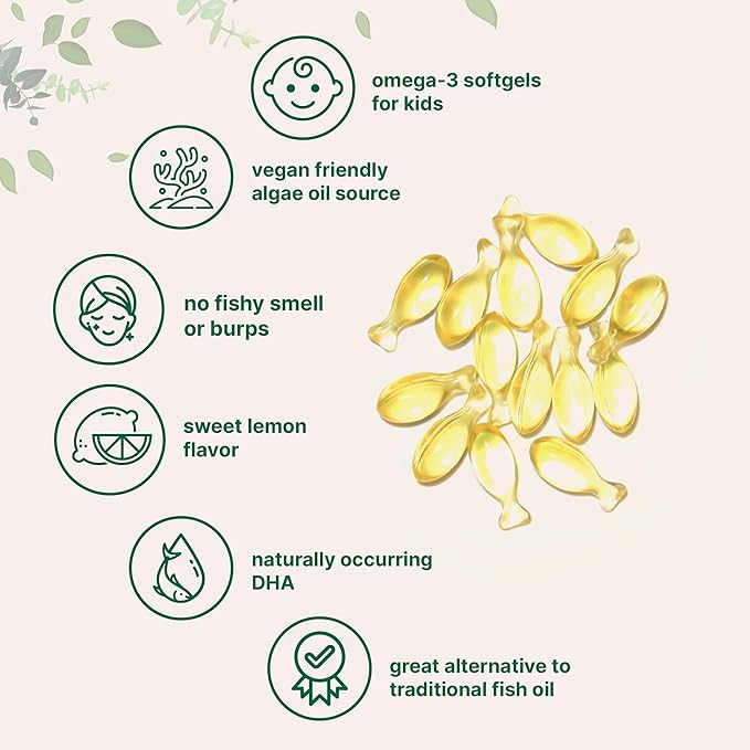 Micro Ingredients Kids Omega-3 Fish Oil 240 Veggie Softgels | Vegan Omega 3 with 200mg DHA | Lemon Flavored | Fish Oil Alternative from Algae Oil | No Fishy Smell or Aftertaste