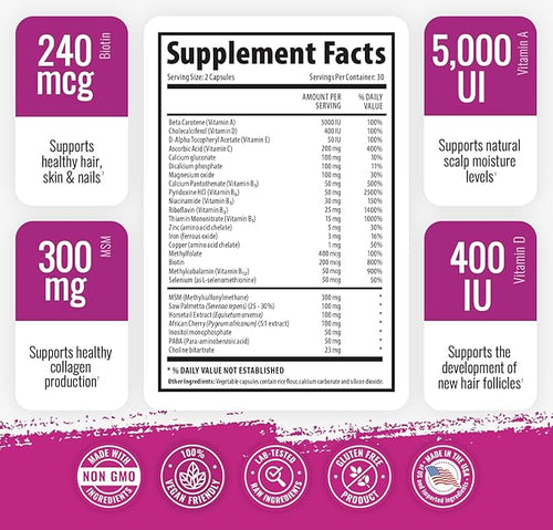 1 Body Hair Skin Nails Vitamin Complex with Biotin - Complete Formula with 26 Essential Vitamins for Men &amp Women - 3 Pack
