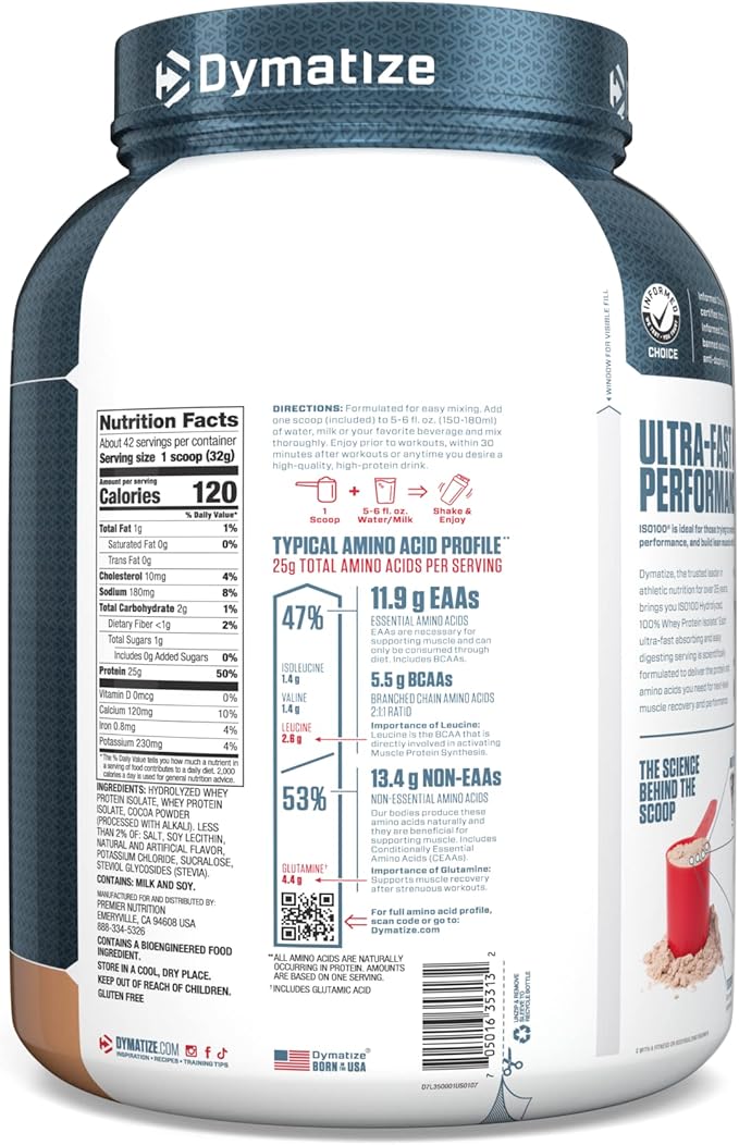 Dymatize ISO100 Hydrolyzed 100% Whey Protein Isolate Gourmet Chocolate 3 lb (1.37 kg)
