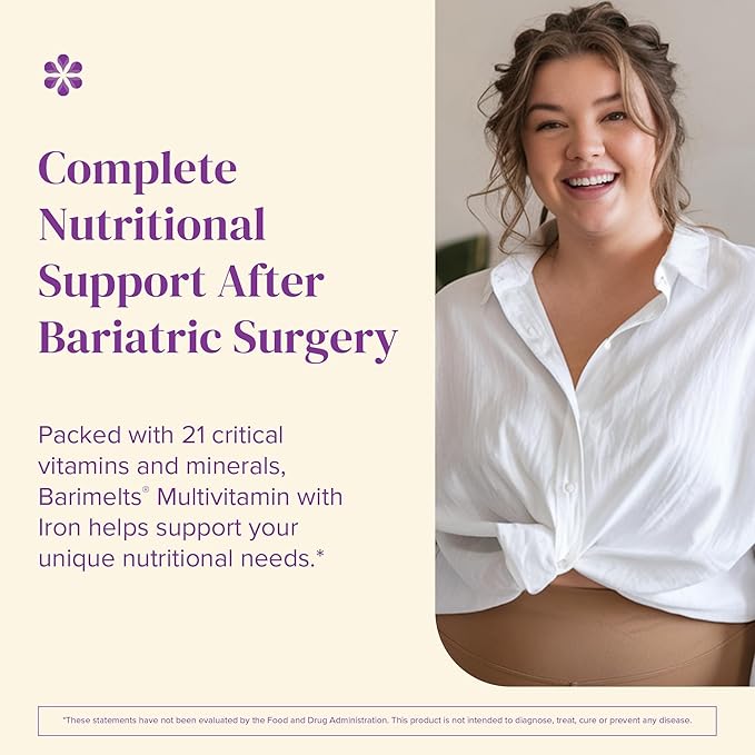 BariMelts Bariatric Multivitamin with Iron 60 Fast-Dissolving Tablets (1-Month Supply) Sugar-Free Bariatric Vitamins for Women Natural Fruit Flavor